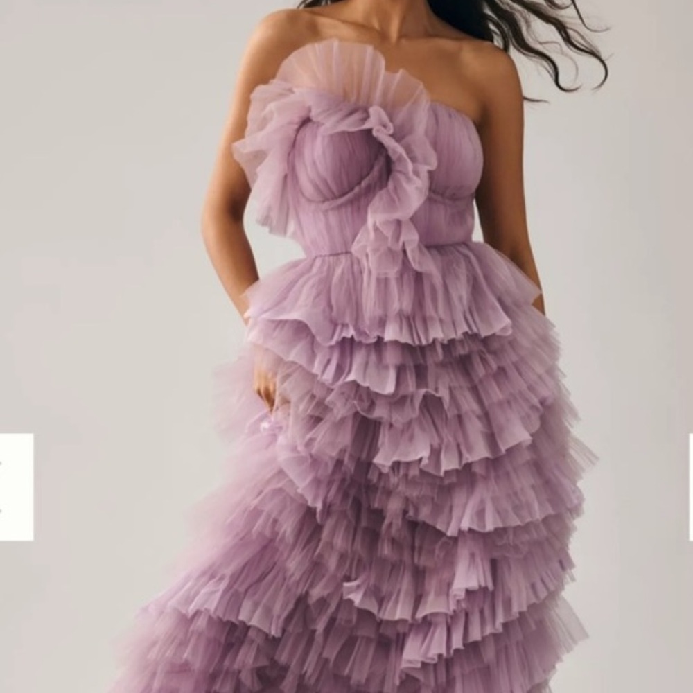 Geisha Designs Elegant Lavender Tiered Strapless Dress
